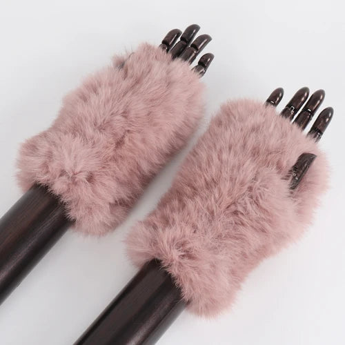 TEEK - Womens Natural Fluff Gloves Fingerless Gloves GLOVES theteekdotcom khaki pink 20cm 