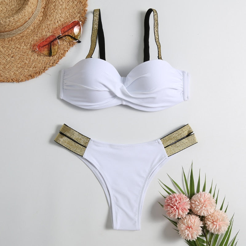TEEK - Vintage Micro V-Bra Brazilian Thong Bikini SWIMWEAR theteekdotcom white XS 