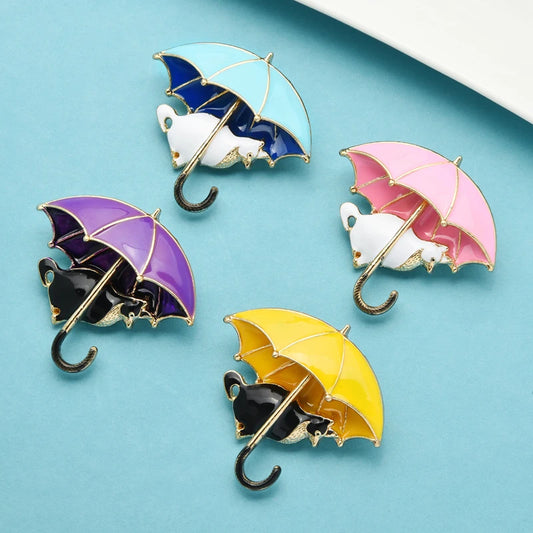TEEK - Cat Under Umbrella Brooch JEWELRY theteekdotcom