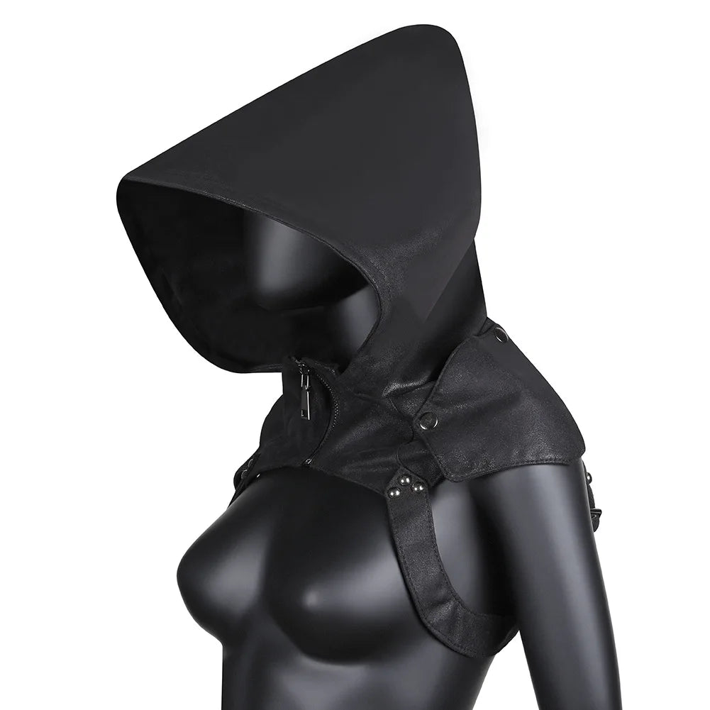 TEEK - Black Headscarf Leather Zippered Hoodie HAT theteekdotcom   