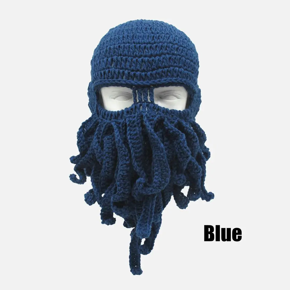 TEEK- Handmade Tentacle Crochet Bearded Beanie HAT theteekdotcom Navy Blue One Size 