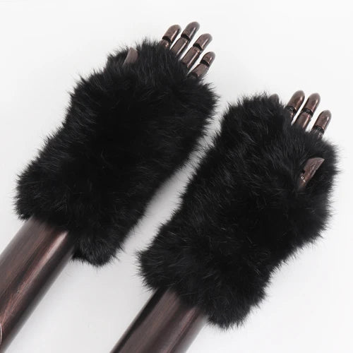 TEEK - Womens Natural Fluff Gloves Fingerless Gloves GLOVES theteekdotcom black 20cm 