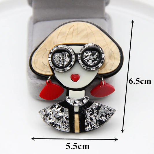 New Design Unique Lady Figure Acrylic Brooch Pins For Women Girls Brooches Pins Lapel Badges Bag Decorations Party Dress Jewelry TEEK