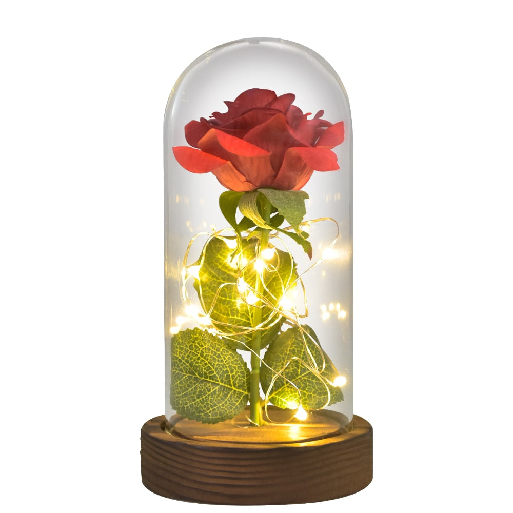 TEEK - Preserved Roses with LED Light Decor HOME DECOR theteekdotcom Silk Rose-Red 2  