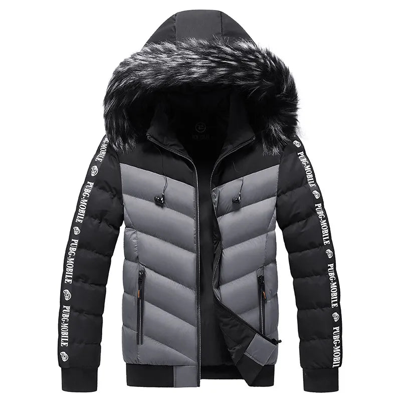 TEEK - Mens Fluff Collar Hooded Cotton Parka Coat COAT theteekdotcom 209 Gray L(45-54KG) 