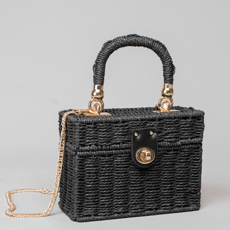TEEK - Square Box Straw Handbag Bag theteekdotcom Paper rope black  