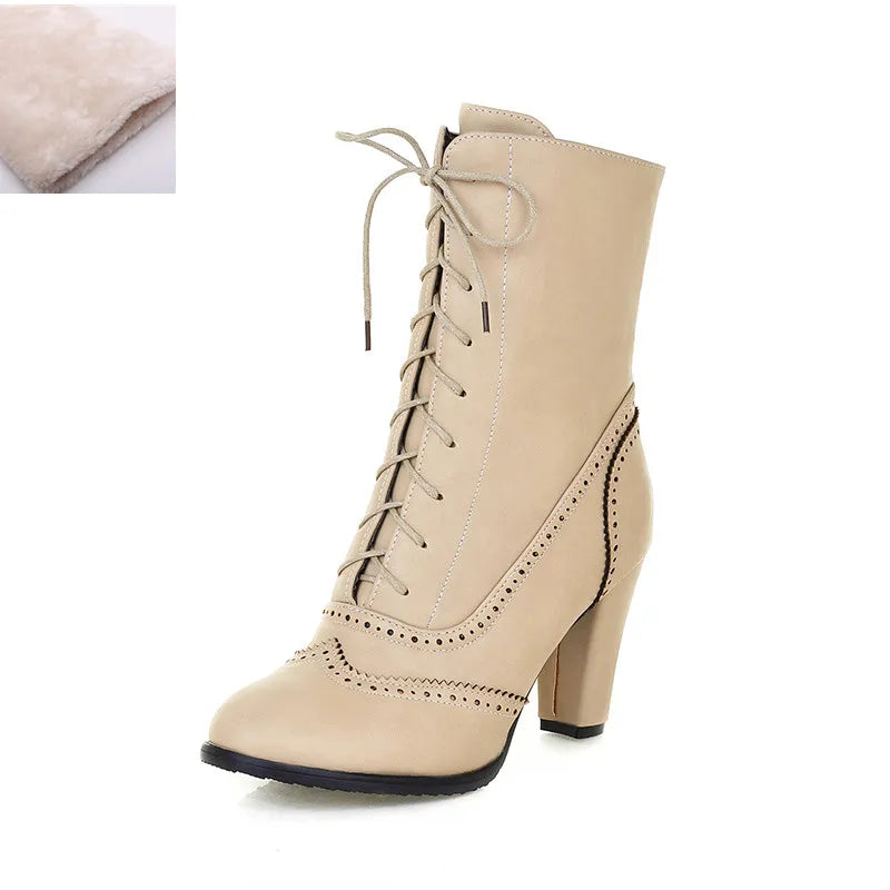 TEEK - British Style Brogue Ankle Boots SHOES theteekdotcom Beige Fur 5 