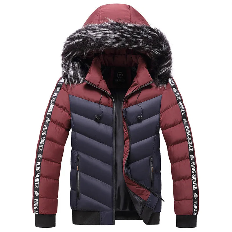 TEEK - Mens Fluff Collar Hooded Cotton Parka Coat COAT theteekdotcom 209 Blue L(45-54KG) 