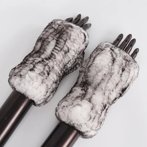 TEEK - Womens Natural Fluff Gloves Fingerless Gloves GLOVES theteekdotcom white black 20cm 