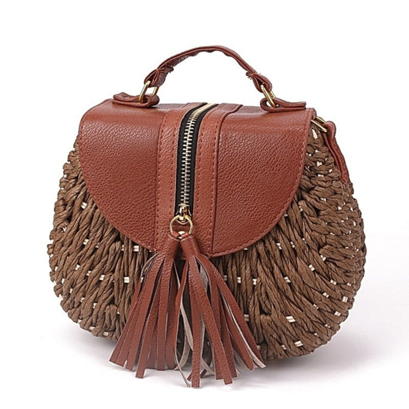 TEEK - Straw Zip Tassel Bohemia Shoulder Bag BAG theteekdotcom Brown  