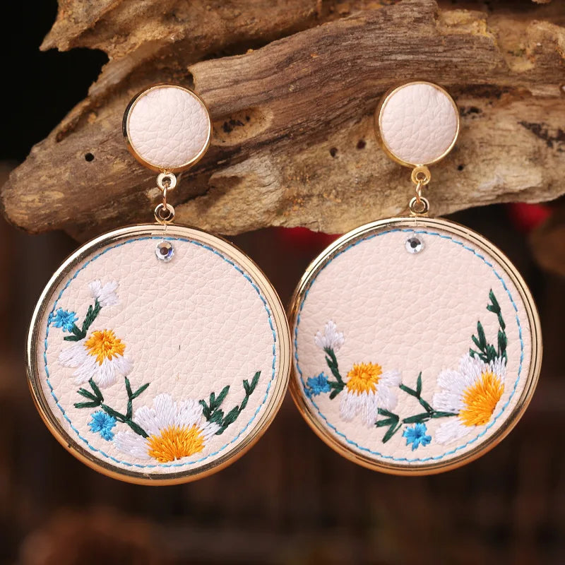 TEEK - Embroidered Flowers Round Dangle Earrings JEWELRY theteekdotcom