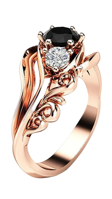 TEEK - Huitan Black Stone Prong Twist Band Rose Gold Ring JEWELRY theteekdotcom
