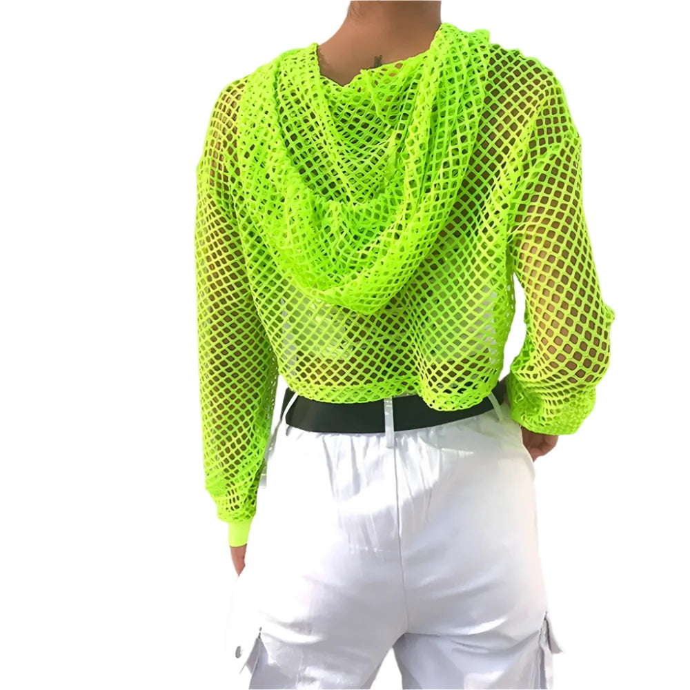 TEEK - Fish Net Drawstring Shrug Hooded Crop Top TOPS theteekdotcom