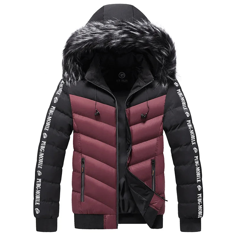 TEEK - Mens Fluff Collar Hooded Cotton Parka Coat COAT theteekdotcom 209 Red L(45-54KG) 