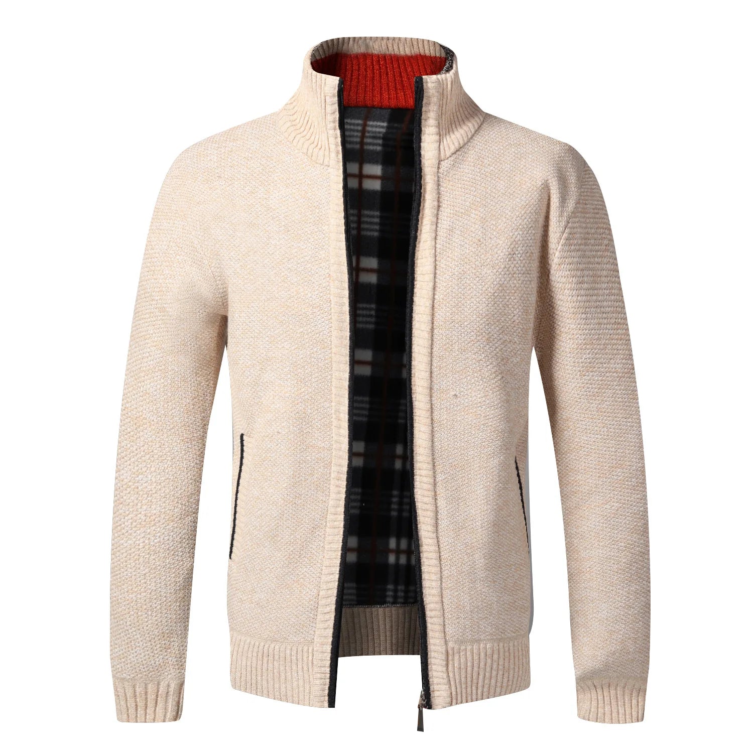TEEK - Warm Knitted Zipper Sweater Jacket JACKET theteekdotcom beige US XS | Tag M 