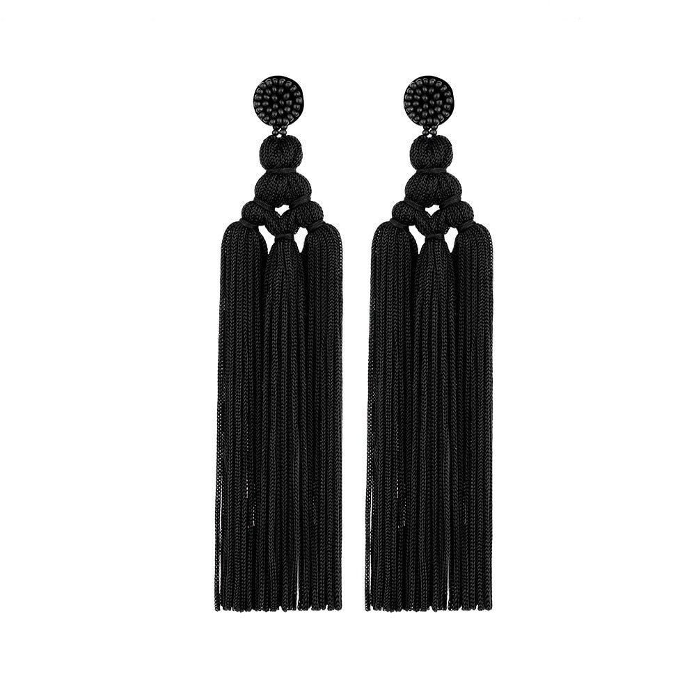 TEEK - Handmade Tassel Hang Earrings JEWELRY theteekdotcom Black  