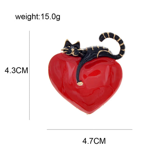 TEEK - Enamel Heart And Cat Brooch JEWELRY theteekdotcom