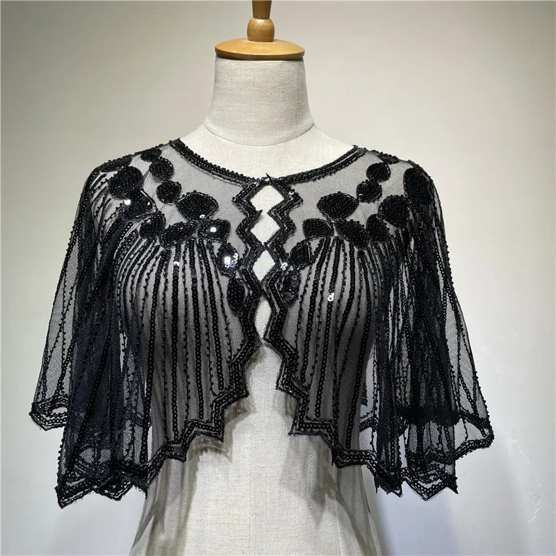 TEEK - Vintage Sequin Flapper Shawl SHAWL theteekdotcom black  