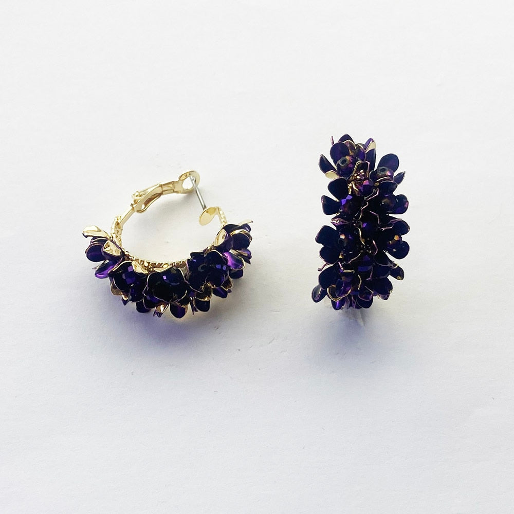 TEEK - Colorful Metal Flower Bloom Earrings JEWELRY theteekdotcom purple  