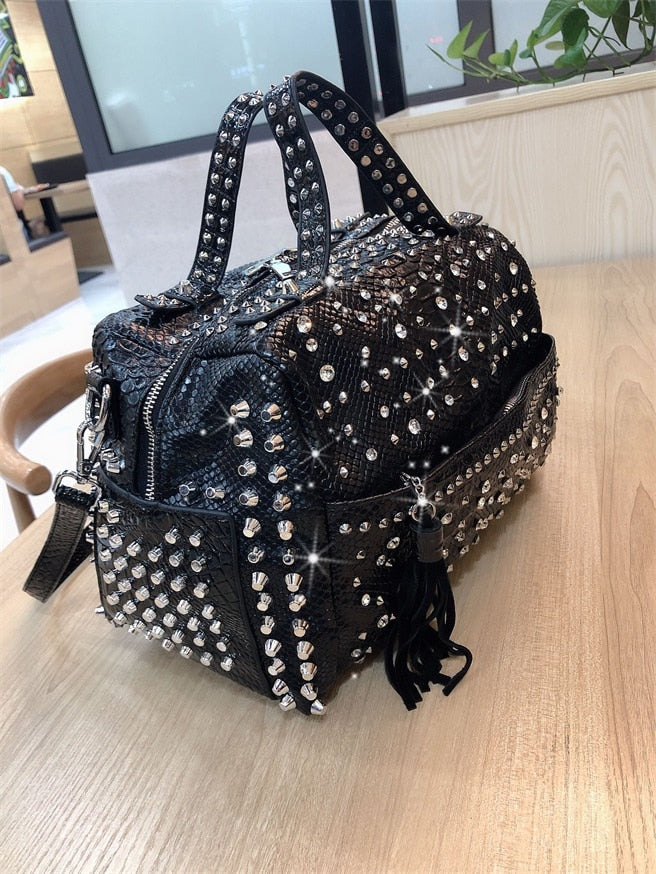 TEEK - Box Rivet Tassel Handbag BAG theteekdotcom Black  