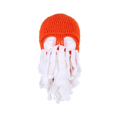 TEEK- Handmade Tentacle Crochet Bearded Beanie HAT theteekdotcom Orange White One Size 