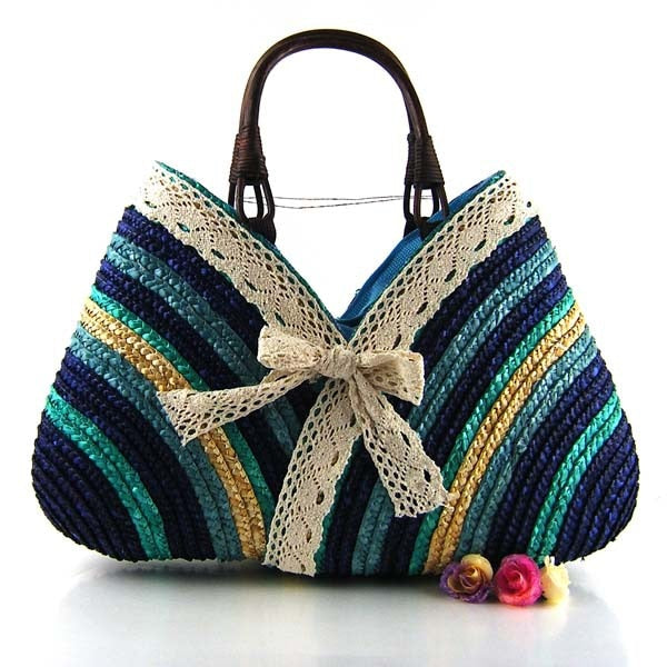 TEEK - Lace Dip Straw Handbag BAG theteekdotcom Blue  