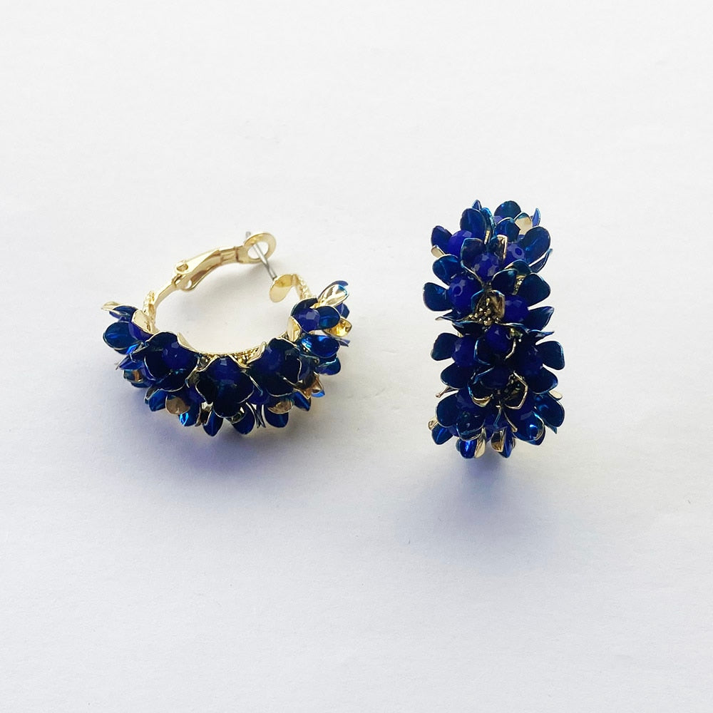 TEEK - Colorful Metal Flower Bloom Earrings JEWELRY theteekdotcom dark blue  
