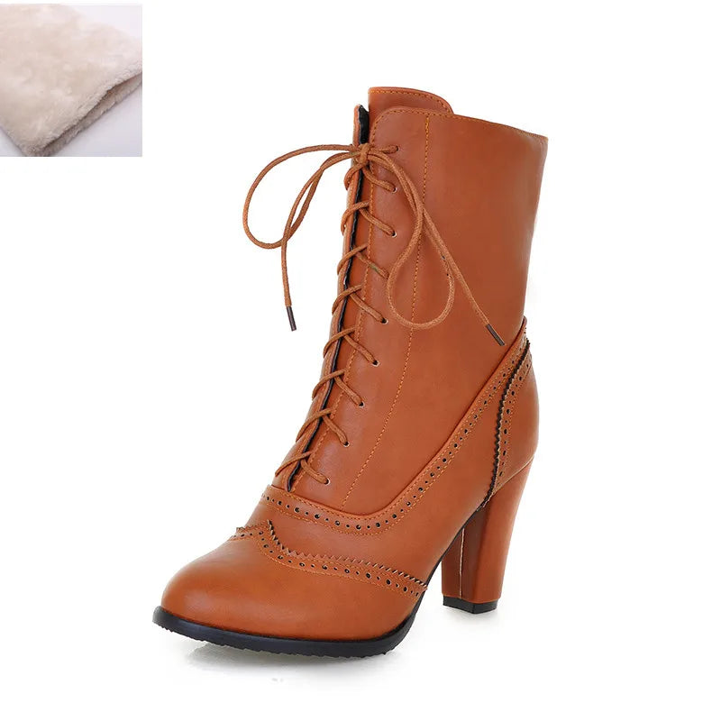 TEEK - British Style Brogue Ankle Boots SHOES theteekdotcom Caramel Fur 5 