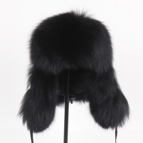TEEK - Natural Fox Fluff Ushanka Hat HAT theteekdotcom black  