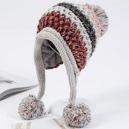 TEEK - Knitted Patchwork Pompom Earflap Beanies HAT theteekdotcom GRAY  