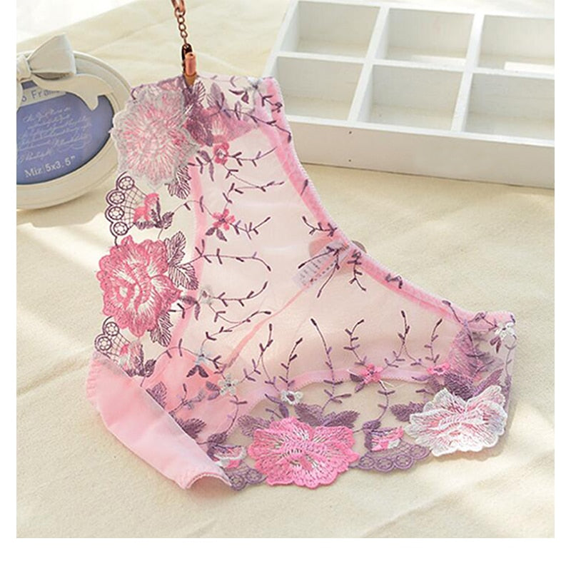 TEEK - Floral Flirt Nylon Low-Rise Lace Panties UNDERWEAR theteekdotcom Pink US XSmall/Asian M 