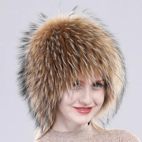 TEEK - Winter Real Fluff Knitted Women Hat HAT theteekdotcom Raccoon fur  