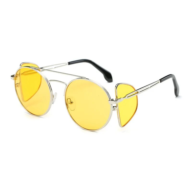 TEEK - Round Steampunk Blocker Sunglasses EYEGLASSES theteekdotcom Silver Yellow  