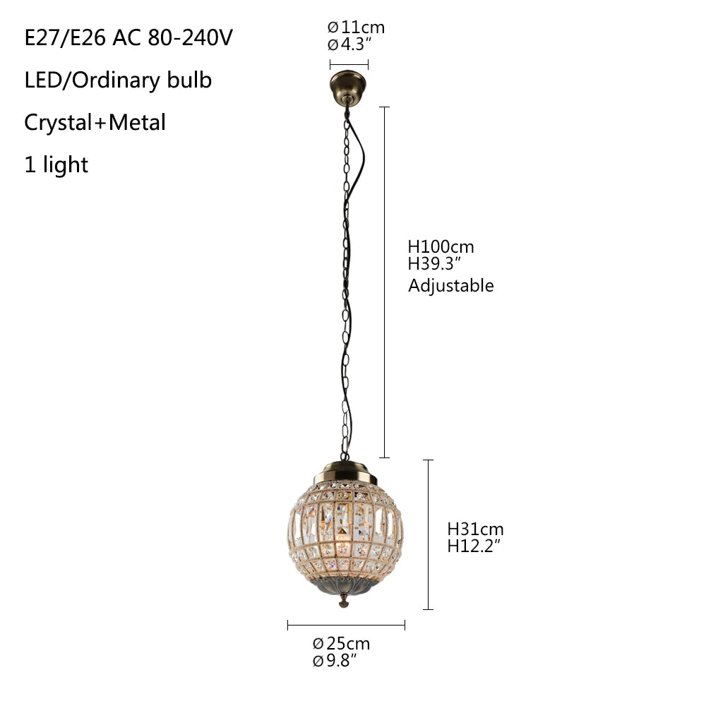 TEEK - Retro Vintage Royal Empire Ball Big Led Crystal Chandelier HOME DECOR theteekdotcom Dia 9.8in/25cm