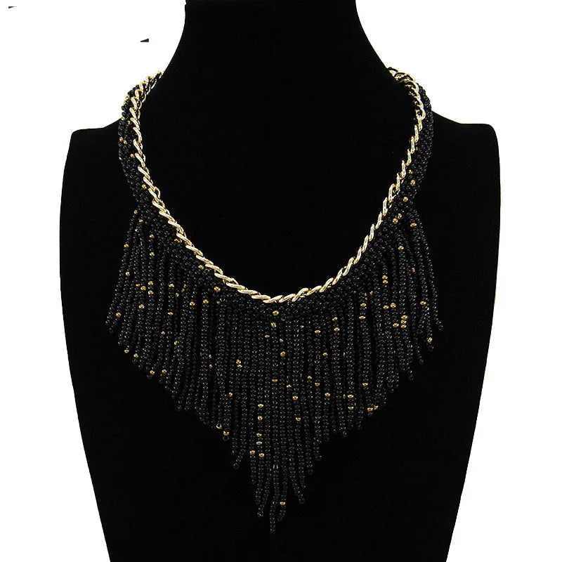 TEEK - Fashion Big Bohemia Ethnic Bead Tassel Necklace JEWELRY theteekdotcom Black