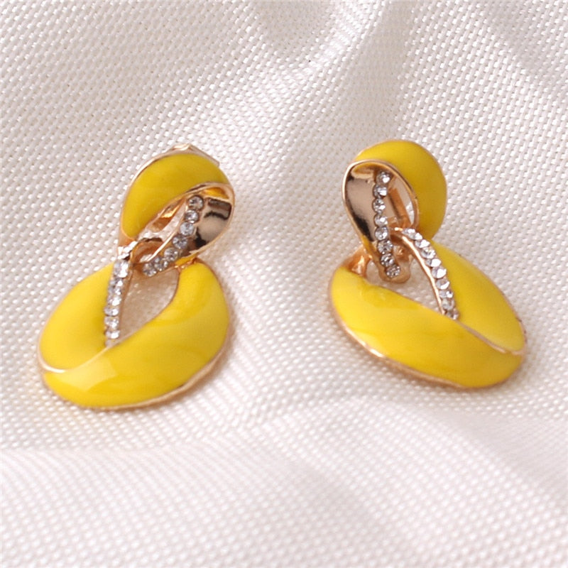 TEEK - Clip On  Rhinestone Dangle Earrings JEWELRY theteekdotcom yellow  