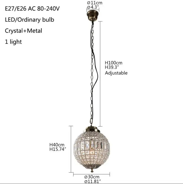 TEEK - Retro Vintage Royal Empire Ball Big Led Crystal Chandelier HOME DECOR theteekdotcom Dia 11.8in/30cm