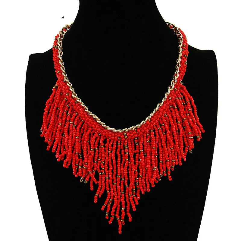 TEEK - Fashion Big Bohemia Ethnic Bead Tassel Necklace JEWELRY theteekdotcom Red