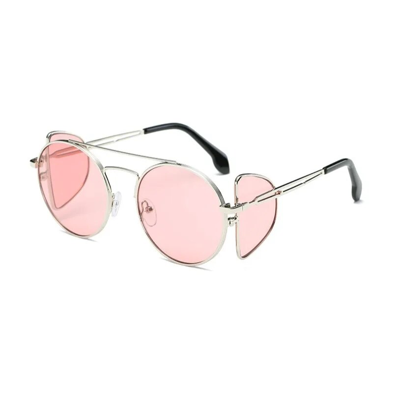 TEEK - Round Steampunk Blocker Sunglasses EYEGLASSES theteekdotcom Silver Pink  