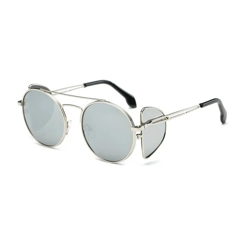 TEEK - Round Steampunk Blocker Sunglasses EYEGLASSES theteekdotcom Silver Mirror  