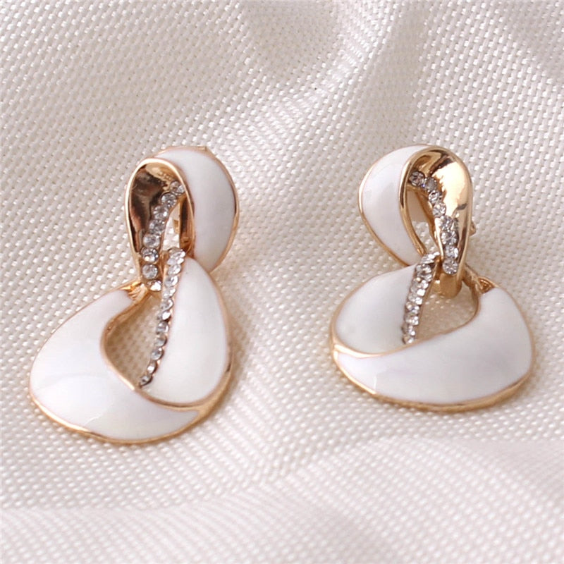 TEEK - Clip On  Rhinestone Dangle Earrings JEWELRY theteekdotcom white  