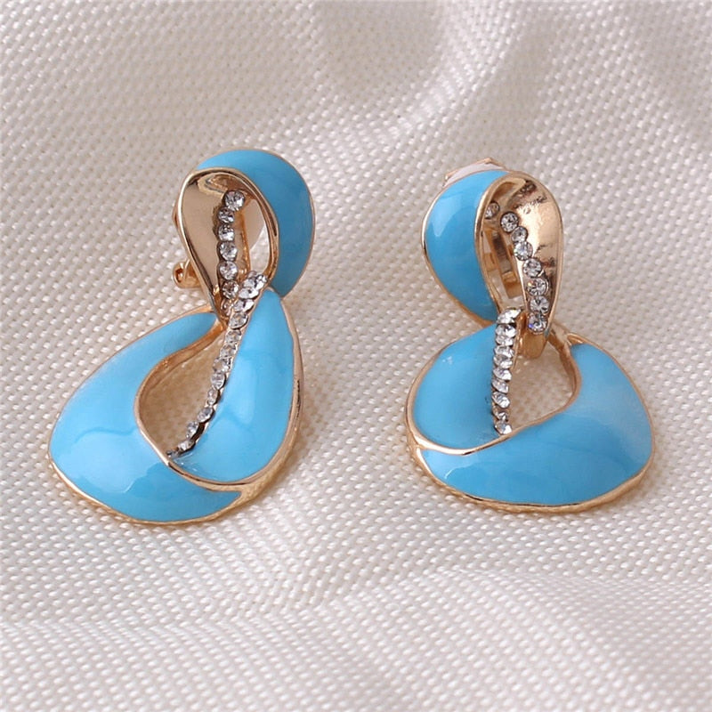 TEEK - Clip On  Rhinestone Dangle Earrings JEWELRY theteekdotcom blue  