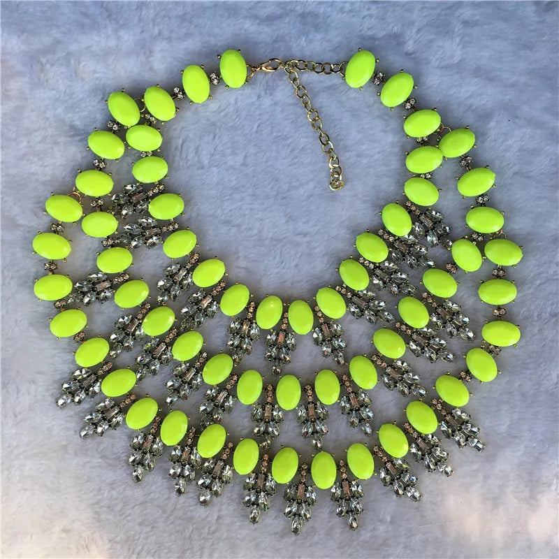 TEEK - Crystal Choker Multilayer Collar Necklace JEWELRY theteekdotcom Yellow Green  