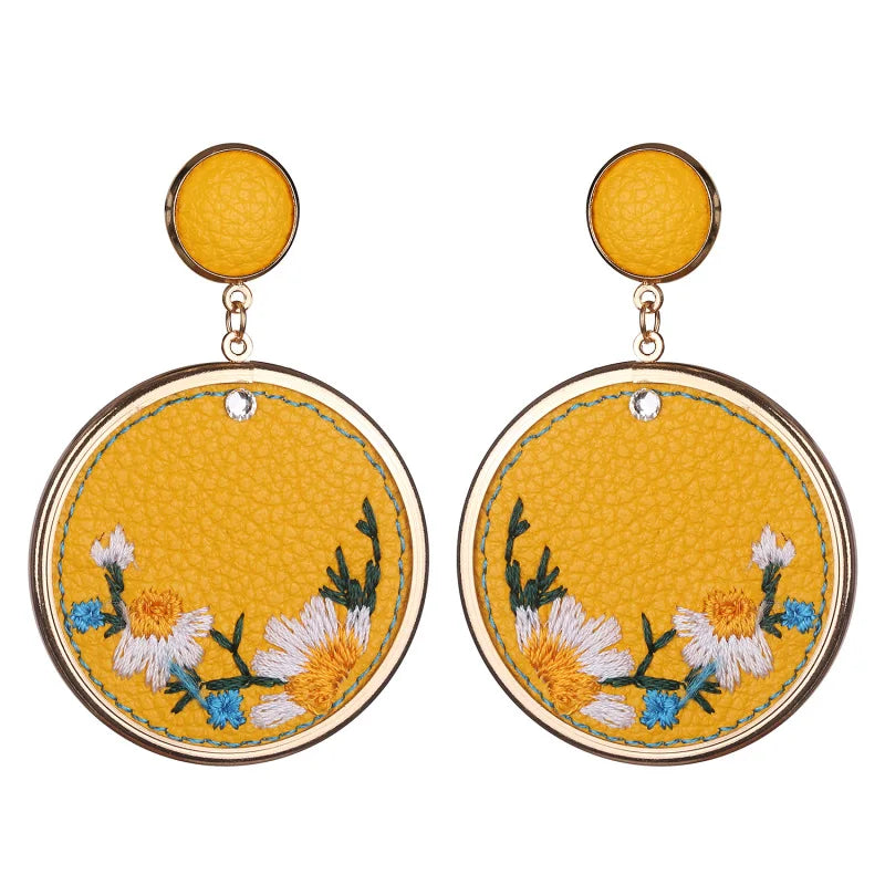 TEEK - Embroidered Flowers Round Dangle Earrings JEWELRY theteekdotcom