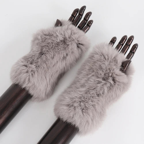 TEEK - Womens Natural Fluff Gloves Fingerless Gloves GLOVES theteekdotcom grey 20cm 
