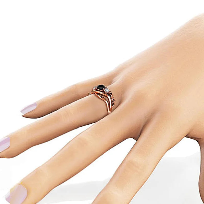 TEEK - Huitan Black Stone Prong Twist Band Rose Gold Ring JEWELRY theteekdotcom