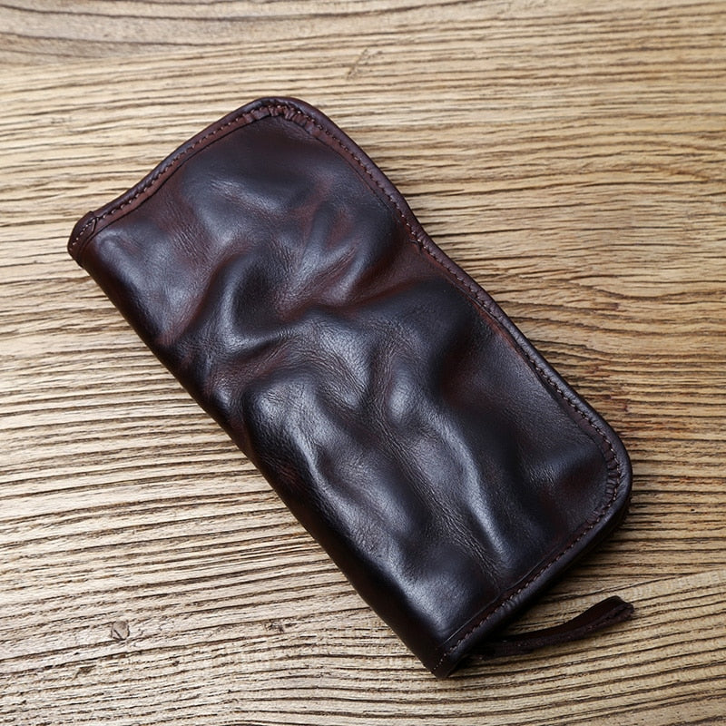 TEEK - Vintage Handmade Mens Leather Zipper Wallet BAG theteekdotcom Coffee  