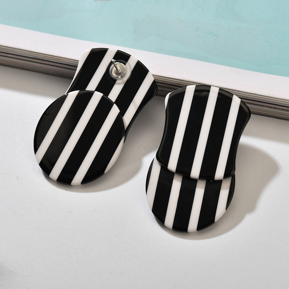 TEEK - Black And White Stripes Dangle Earrings JEWELRY theteekdotcom   