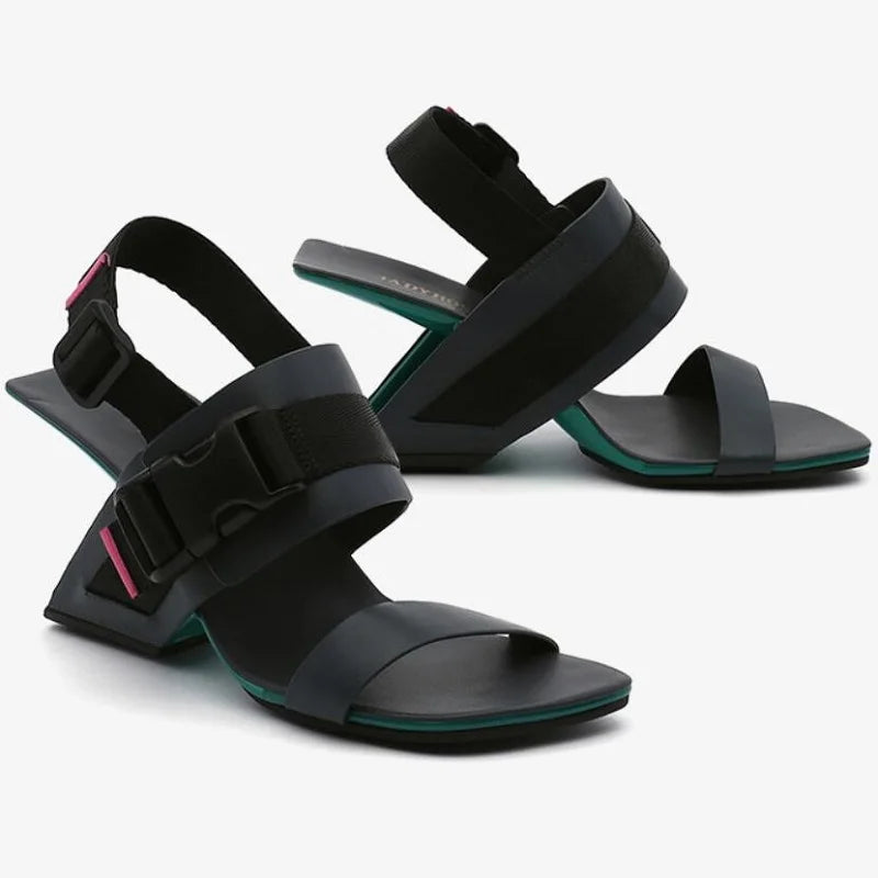 TEEK - Easel Back Strap Sport Buckle Wedge Sandals SHOES theteekdotcom Black 5 