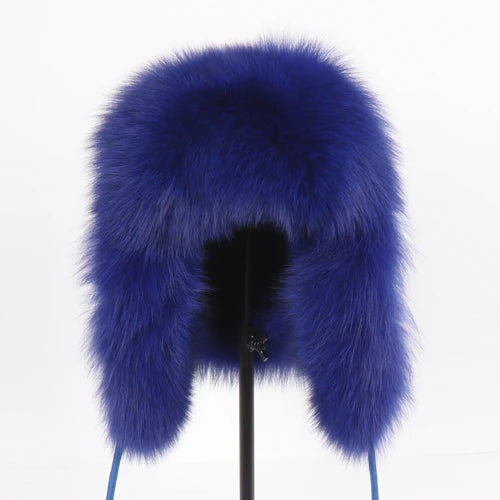 TEEK - Natural Fox Fluff Ushanka Hat HAT theteekdotcom royal blue  